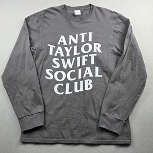 Port & Company Anti Taylor Swift Social Club Gray Long Sleeve Shirt Mens Medium